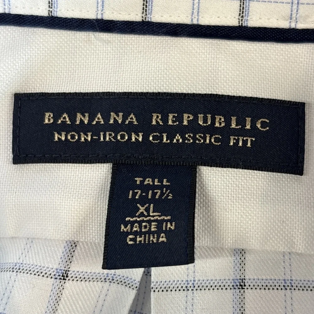 Banana Republic Non-Iron Classic Fit Plaid Cotton Dress Shirt XL 17/17-1/2
